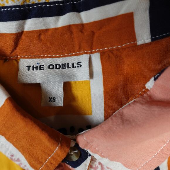 The Odells Top Womens Extra Small Lisse Blouse Button Front Geometric Anthro - Picture 3 of 9